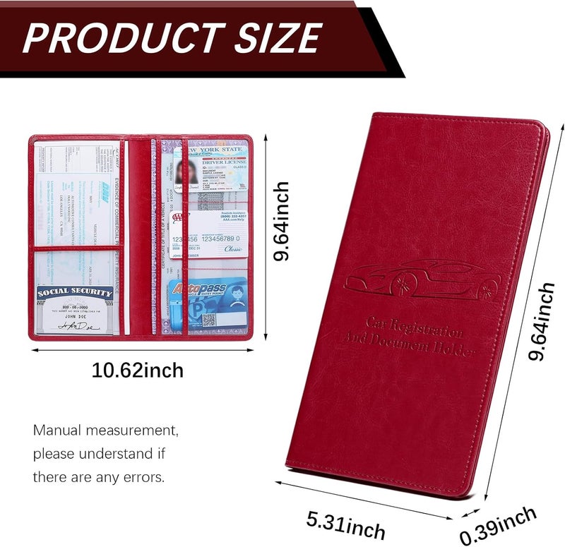 Peisicne Car Registration and Insurance Card Holder for Women Men, Red Glove Box Paperwork Organizer with Magnetic Buckle for Easy Access and Protect Documents and Various Cards in Vehicle - Image 4